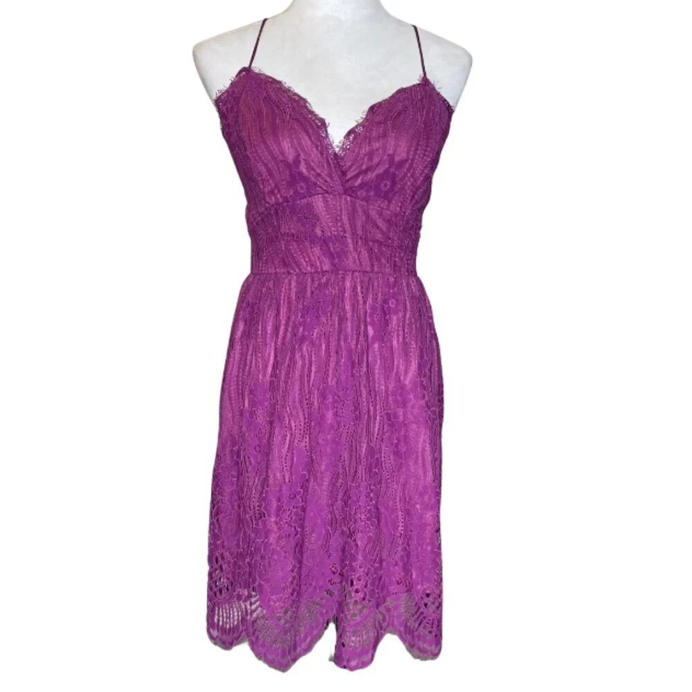 AOOKSMERY Purple Floral Lace Midi Dress NWT Lace Up Back Cocktail Wedding Guest